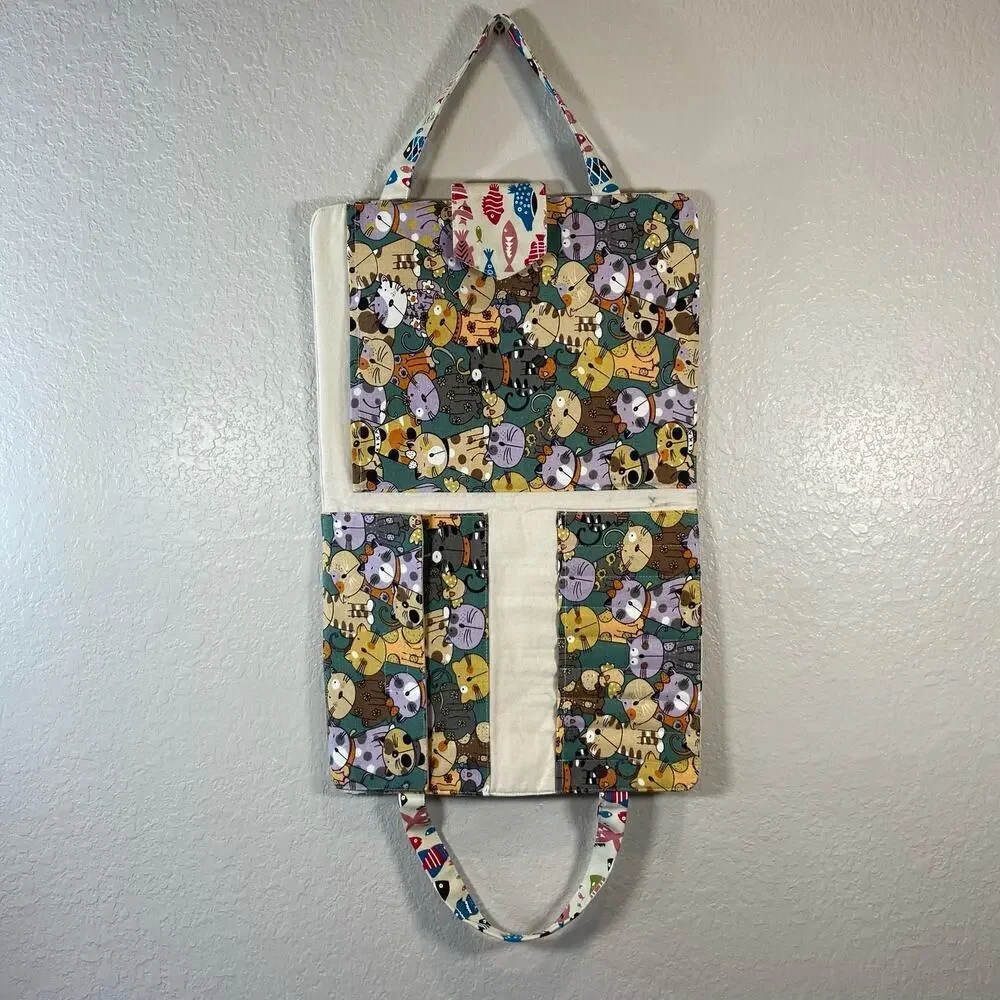 HANDMADE Notebook Tablet Bible Stationary Case Fish & Cats Textile Design